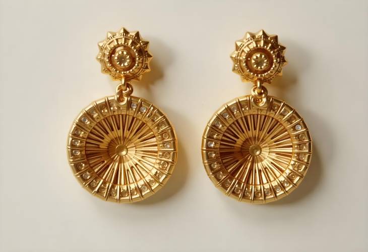 Chic Golden Earrings Displayed on Brown Canvas